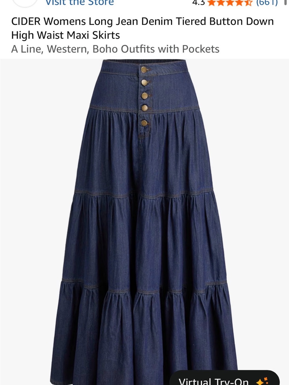Cider Dark Blue Tiered Denim Maxi Skirt